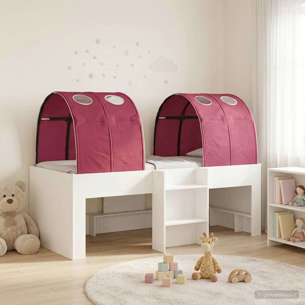 Bed with Tunnel 3 pcs Engineered Wood White and red