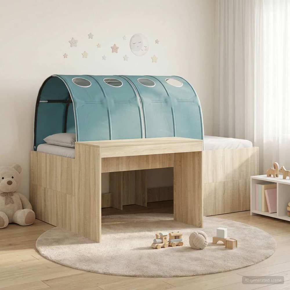 Bed with Tunnel 3 pcs 75 x 193 cm Sonoma oak and light blue