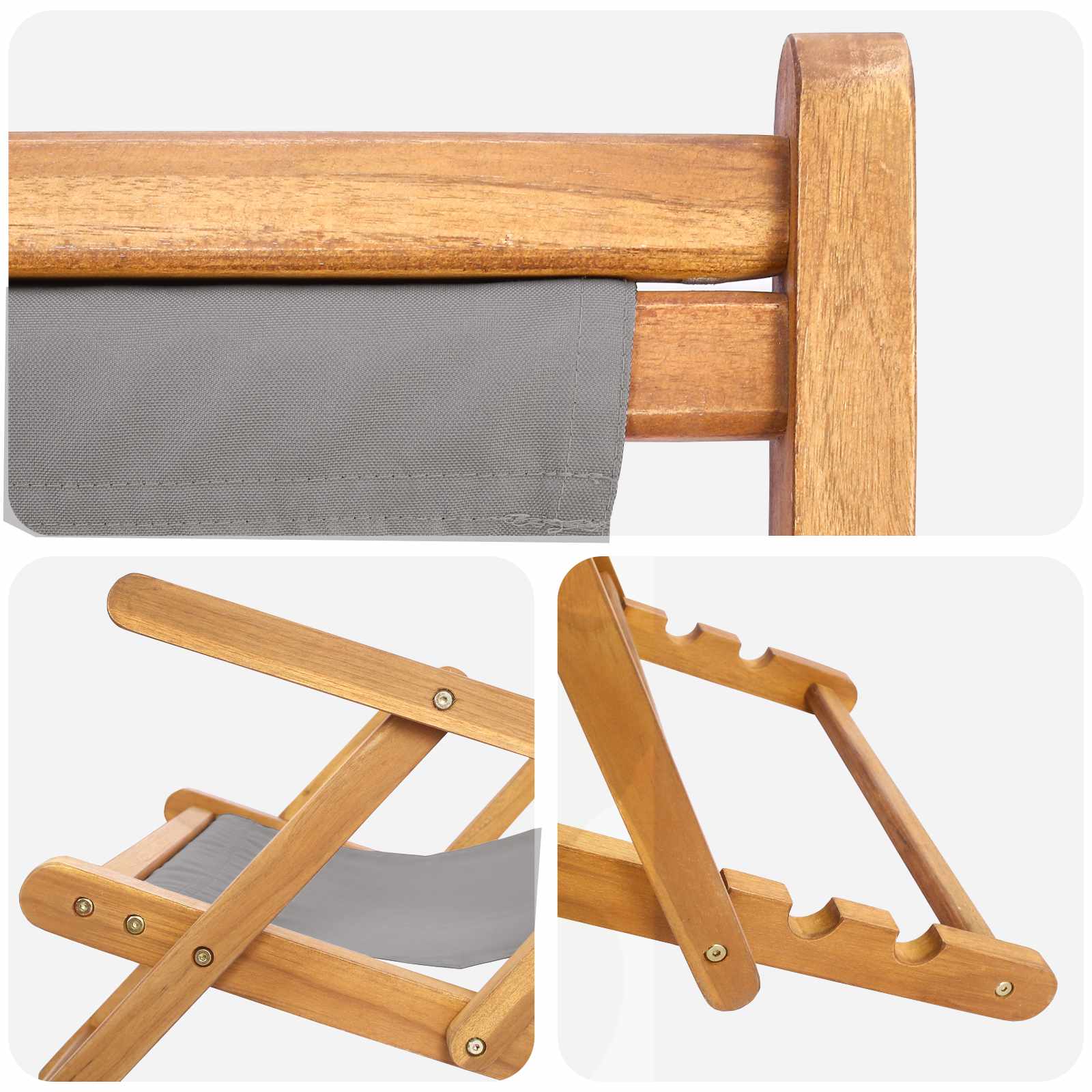vidaXL Beach Chair Light Grey Solid Teak Wood 6