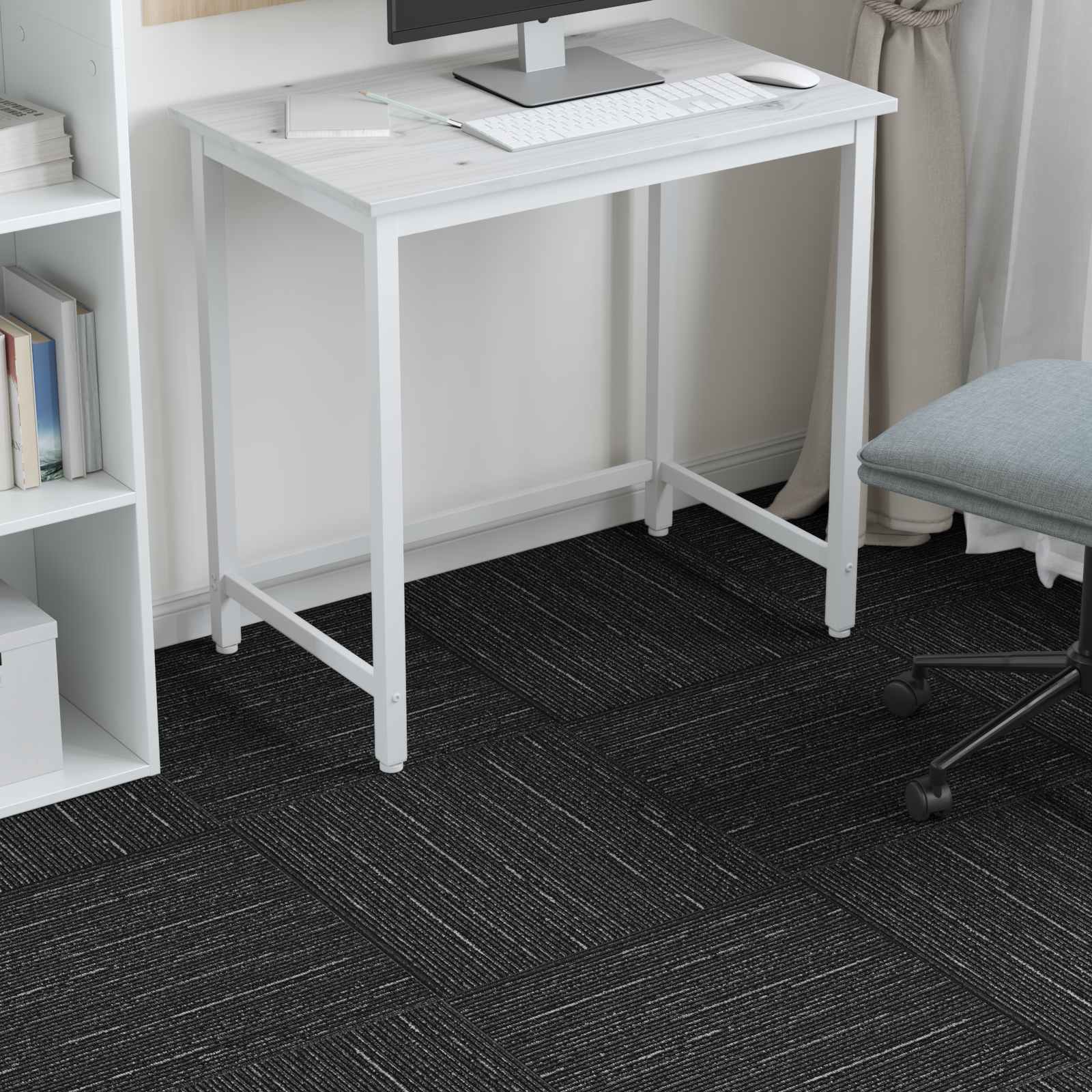 vidaXL Carpet Tile Striped Black 50 x 50 cm 20 pcs PP and Bitumen 4
