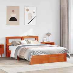 Bed Frame with Shelf Solid Pine Wood Wax brown 140 cm 190 cm