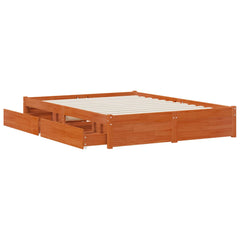 vidaXL Bed Frame 2 pcs Wax Brown 140 x 190 cm Solid Pine Wood 4