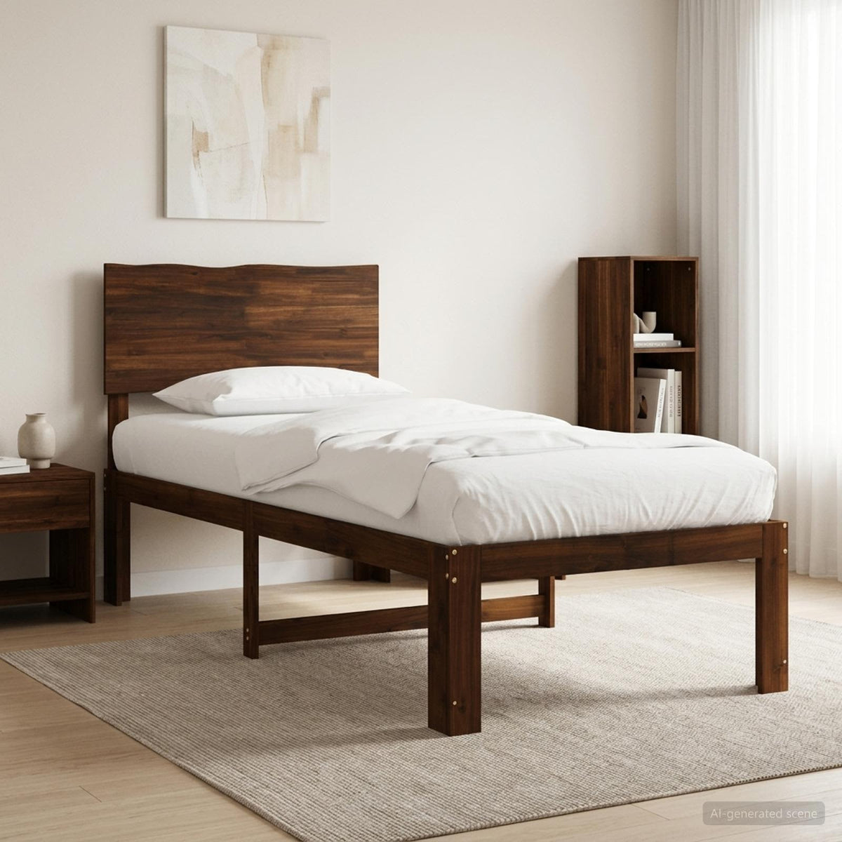 Double Bed Frame with Headboard ROSTOCK Length 190 cm Dark brown 75 cm
