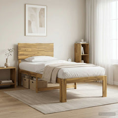Double Bed Frame with Headboard ROSTOCK Length 190 cm Whitewash 90 cm