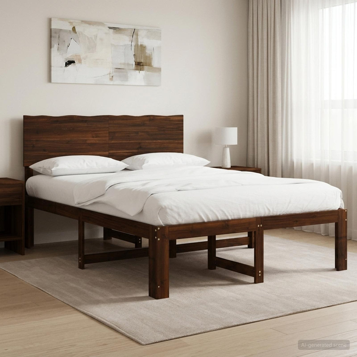 Double Bed Frame with Headboard ROSTOCK Length 190 cm Dark brown 120 cm