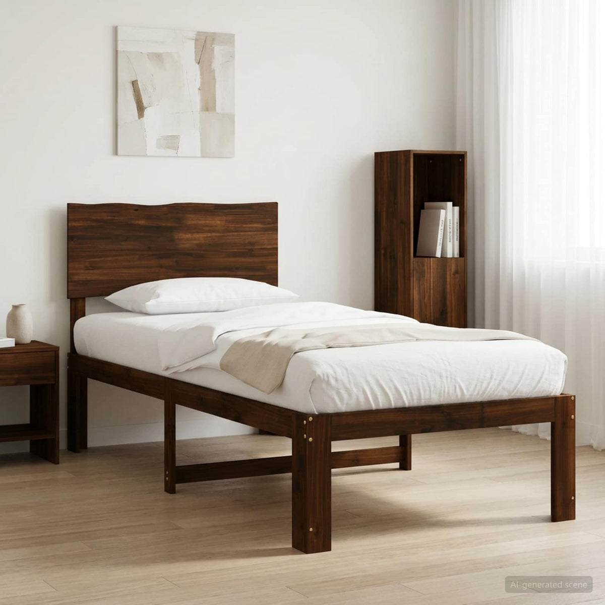 Double Bed Frame with Headboard ROSTOCK Length 200 cm Dark Brown 80 cm