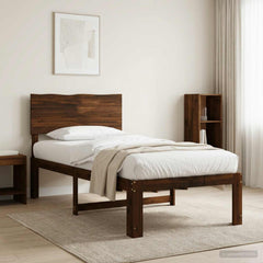 Double Bed Frame with Headboard ROSTOCK Length 200 cm Dark Brown 90 cm