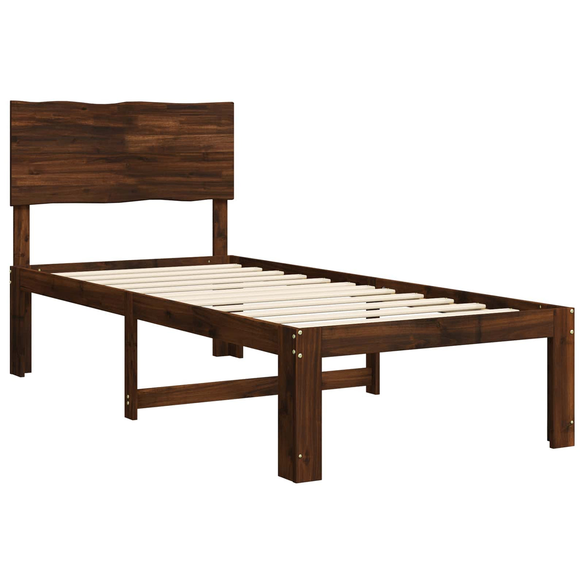 Double Bed Frame with Headboard ROSTOCK Length 200 cm Dark Brown 90 cm