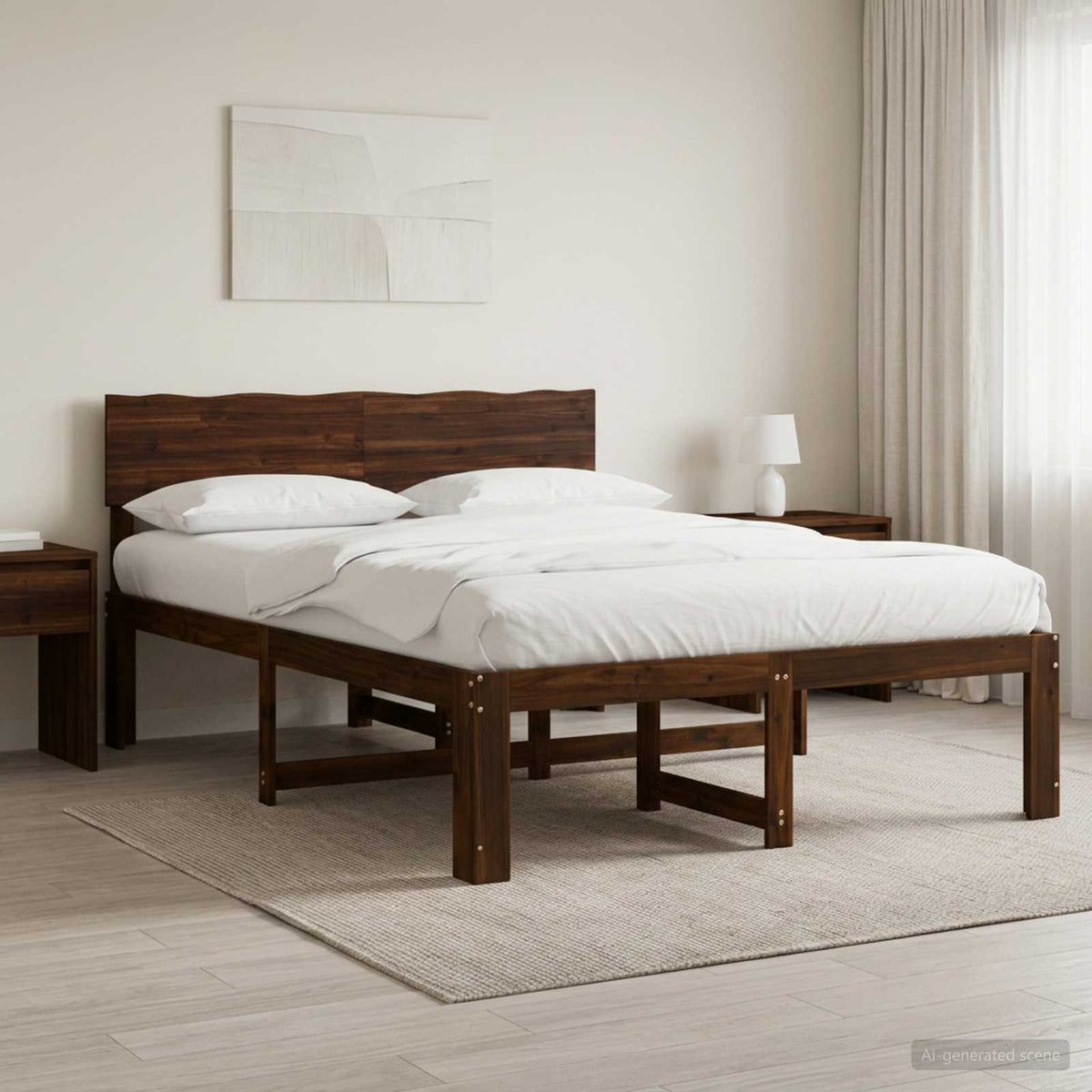 Double Bed Frame with Headboard ROSTOCK Length 190 cm Dark brown 135 cm