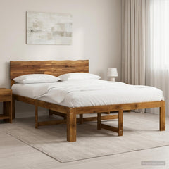 Double Bed Frame with Headboard ROSTOCK Length 190 cm Natural 135 cm