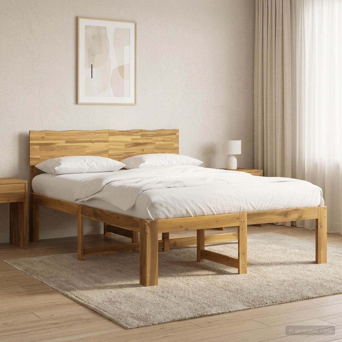 Double Bed Frame with Headboard ROSTOCK Length 190 cm Whitewash 140 cm