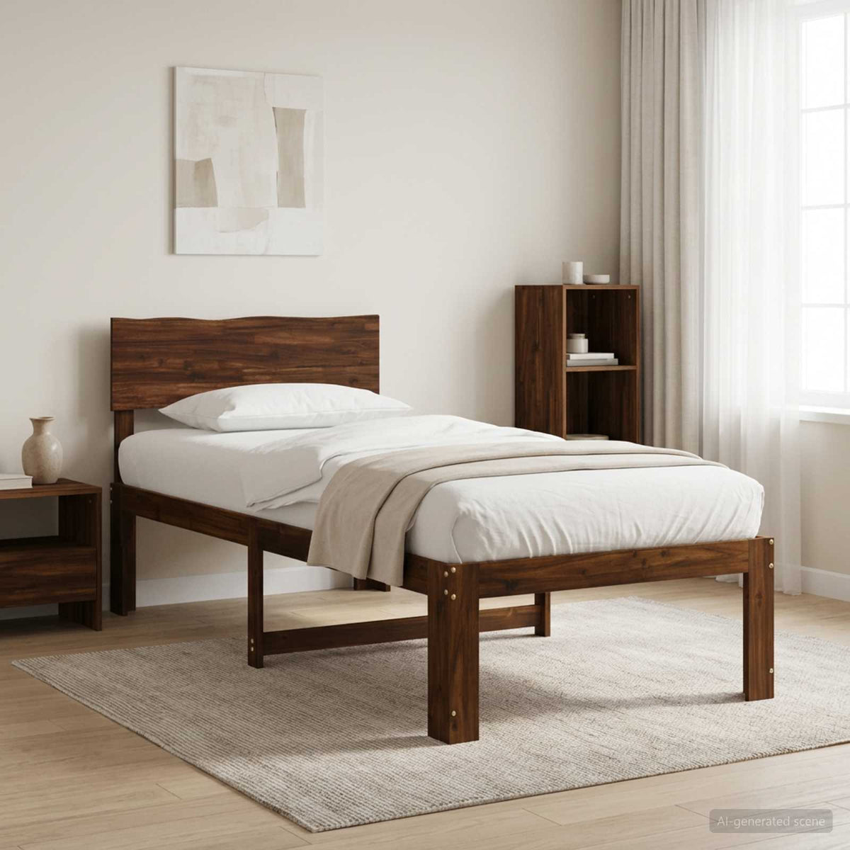 Double Bed Frame with Headboard ROSTOCK Length 200 cm Dark Brown 80 cm