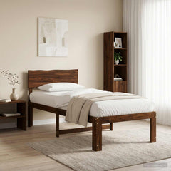 Double Bed Frame with Headboard ROSTOCK Length 200 cm Dark Brown 90 cm