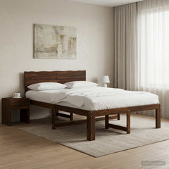 Double Bed Frame with Headboard ROSTOCK Length 200 cm Dark Brown 120 cm