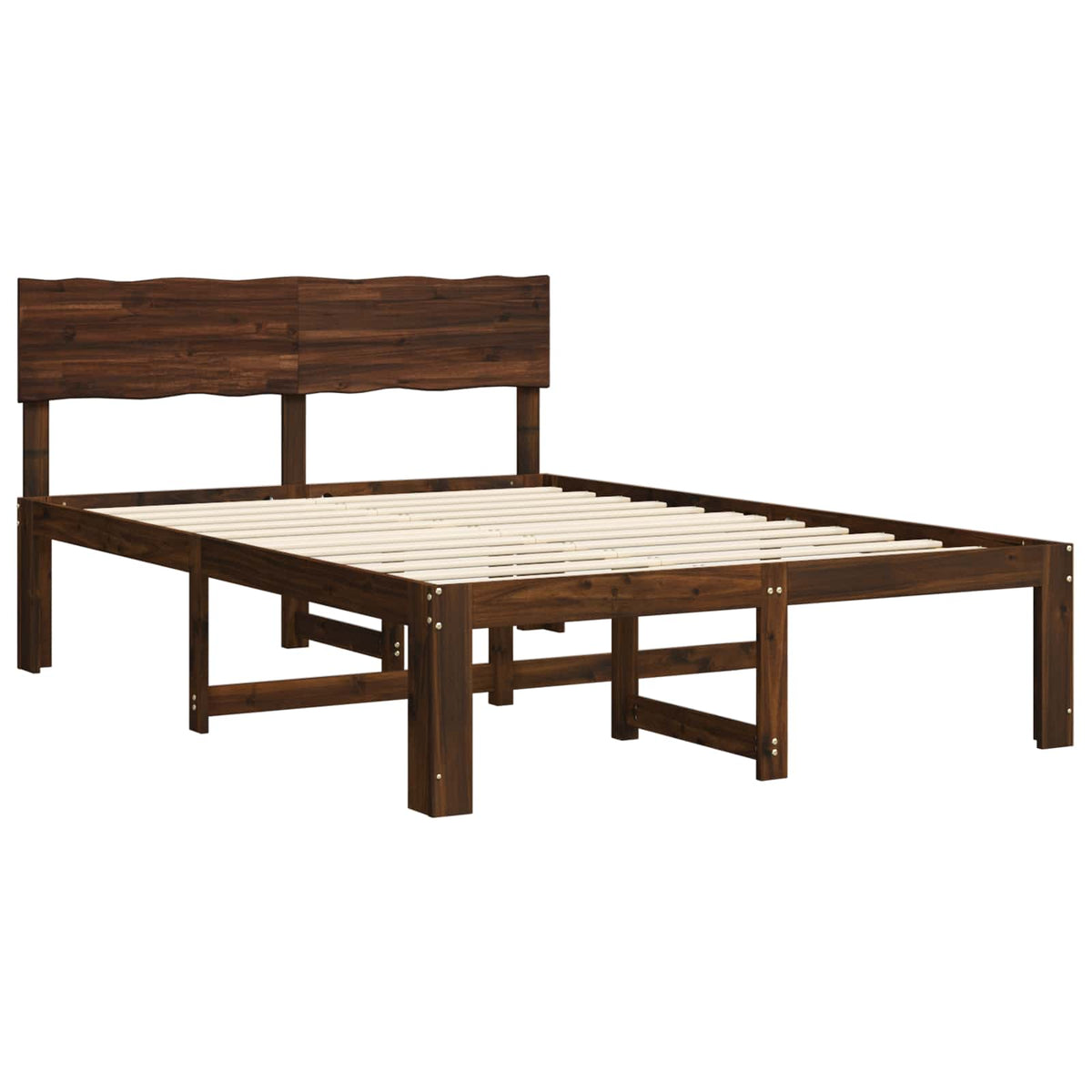 Double Bed Frame with Headboard ROSTOCK Length 200 cm Dark Brown 140 cm