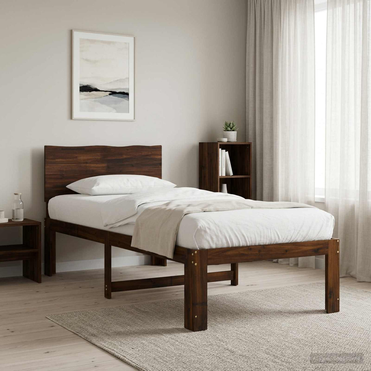 Double Bed Frame with Headboard ROSTOCK Length 190 cm Dark brown 90 cm