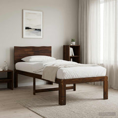 Double Bed Frame with Headboard ROSTOCK Length 190 cm Dark brown 90 cm