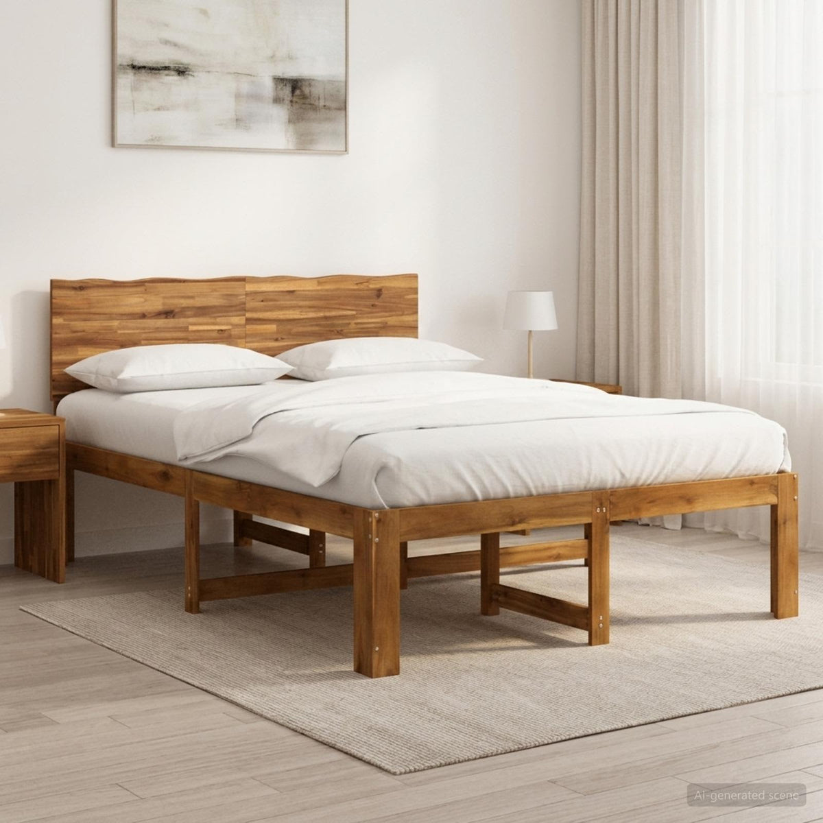 Double Bed Frame with Headboard ROSTOCK Length 190 cm Natural 120 cm