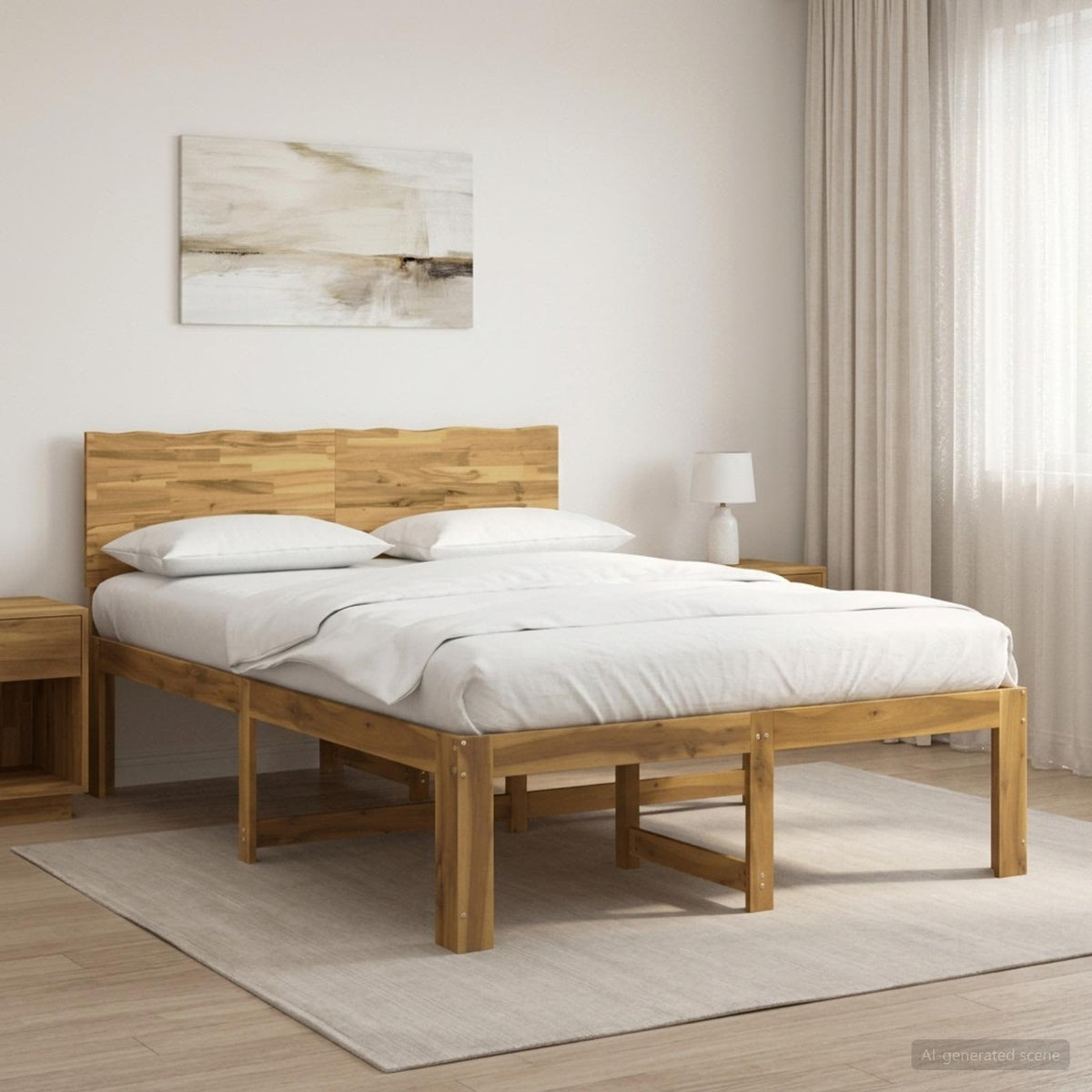 Single Bed Frame with Headboard ROSTOCK Length 200 cm Whitewash 120 cm