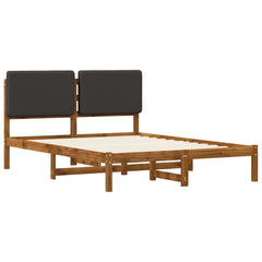 Bed Frame with Upholstered Headboard Length 200 cm Natural and Dark Grey 160 cm