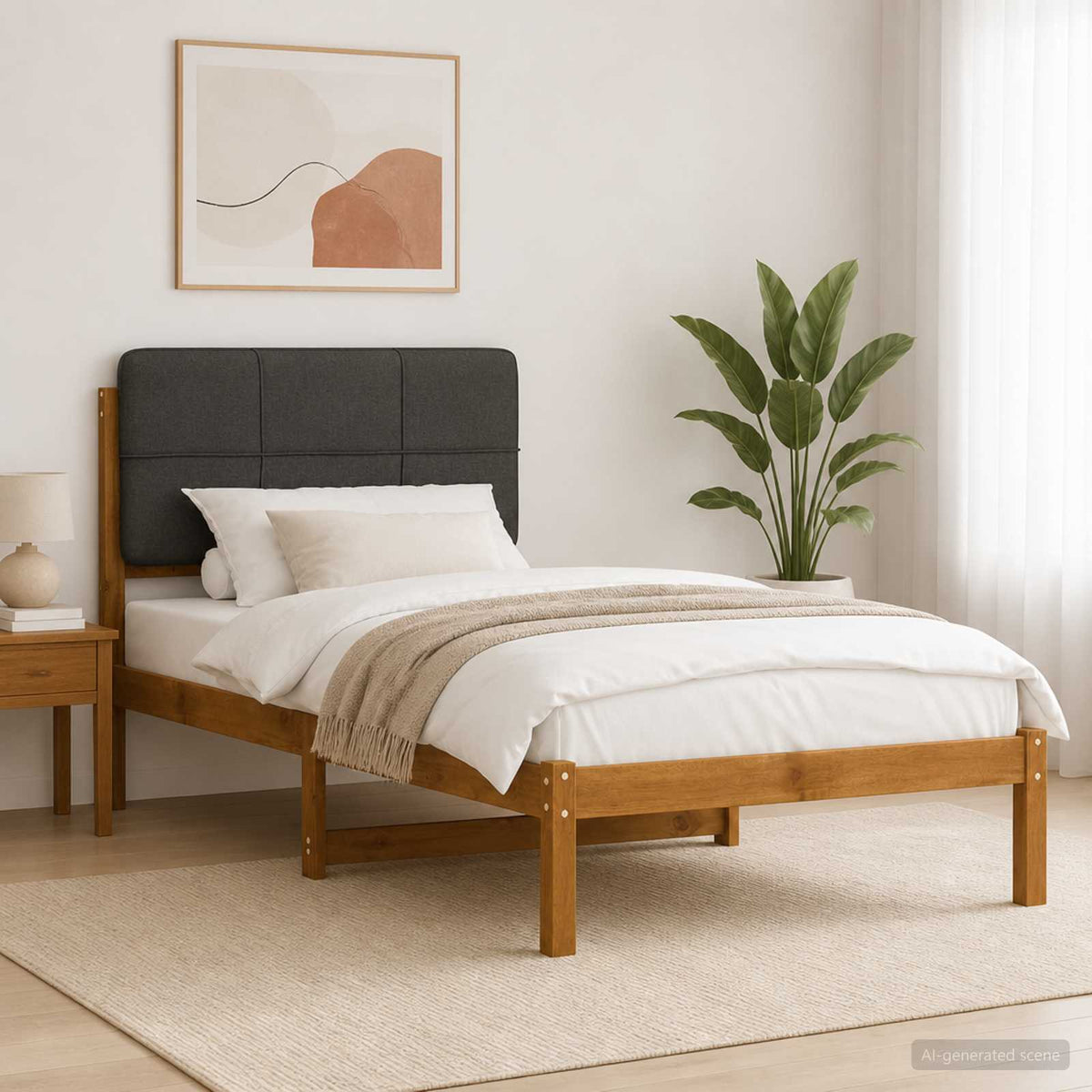Bed Frame Upholstered Headboard Length Width Natural dark grey
