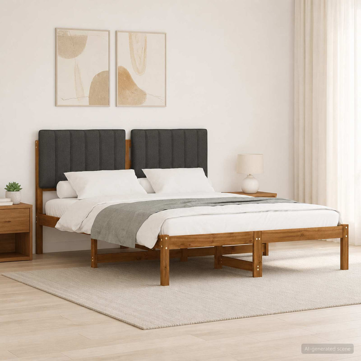 Bed Frame Upholstered Headboard Length Natural Dark Grey