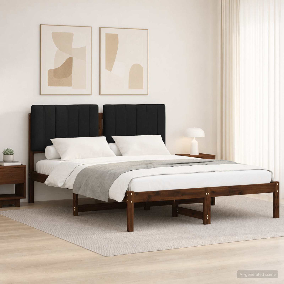 Bed Frame Upholstered Headboard Length Dark Brown Black