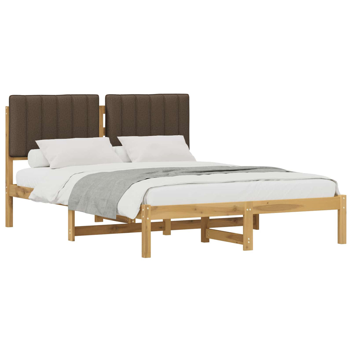 Bed Frame with Upholstered Headboard Length 200 cm Whitewash and Taupe 160 cm