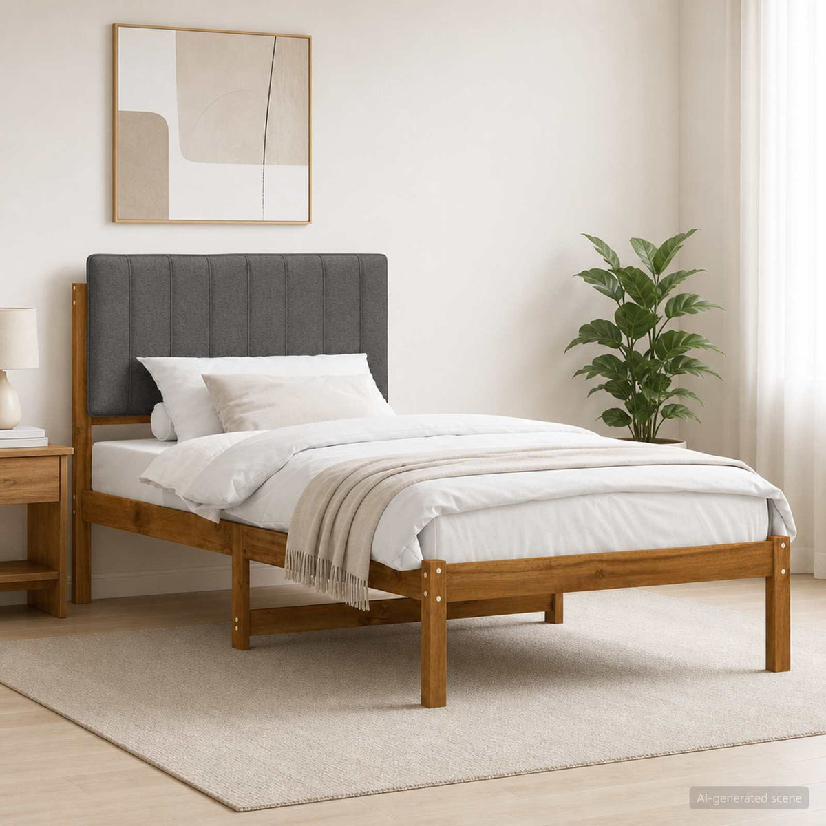 Bed Frame Upholstered Headboard Length Natural Light Grey