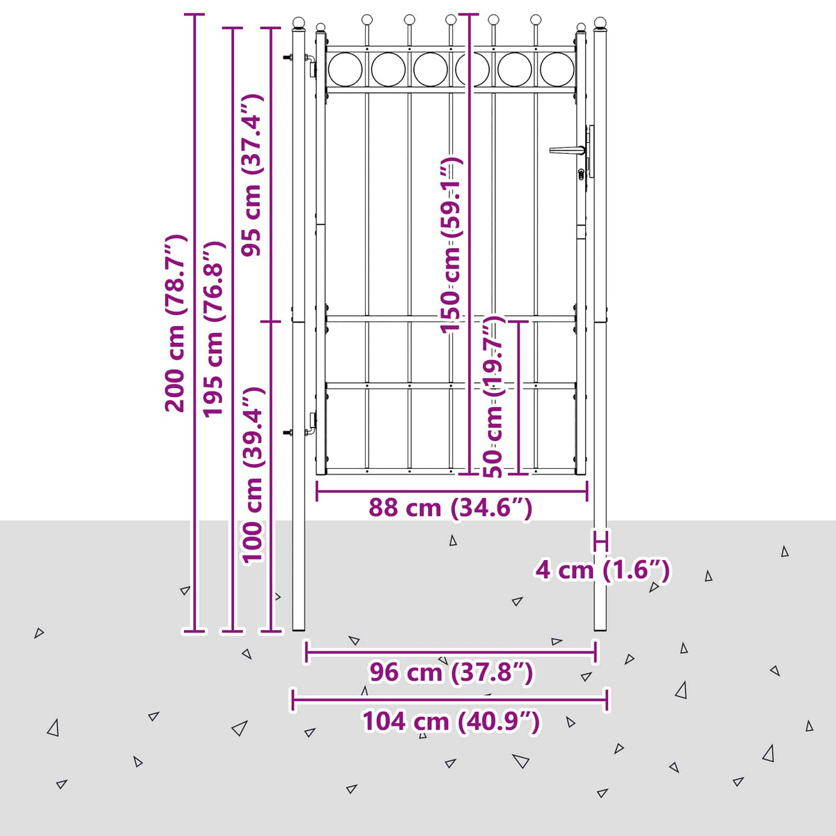 Fence Gate TILBURG Lockable Metal Black 100 x 150 cm