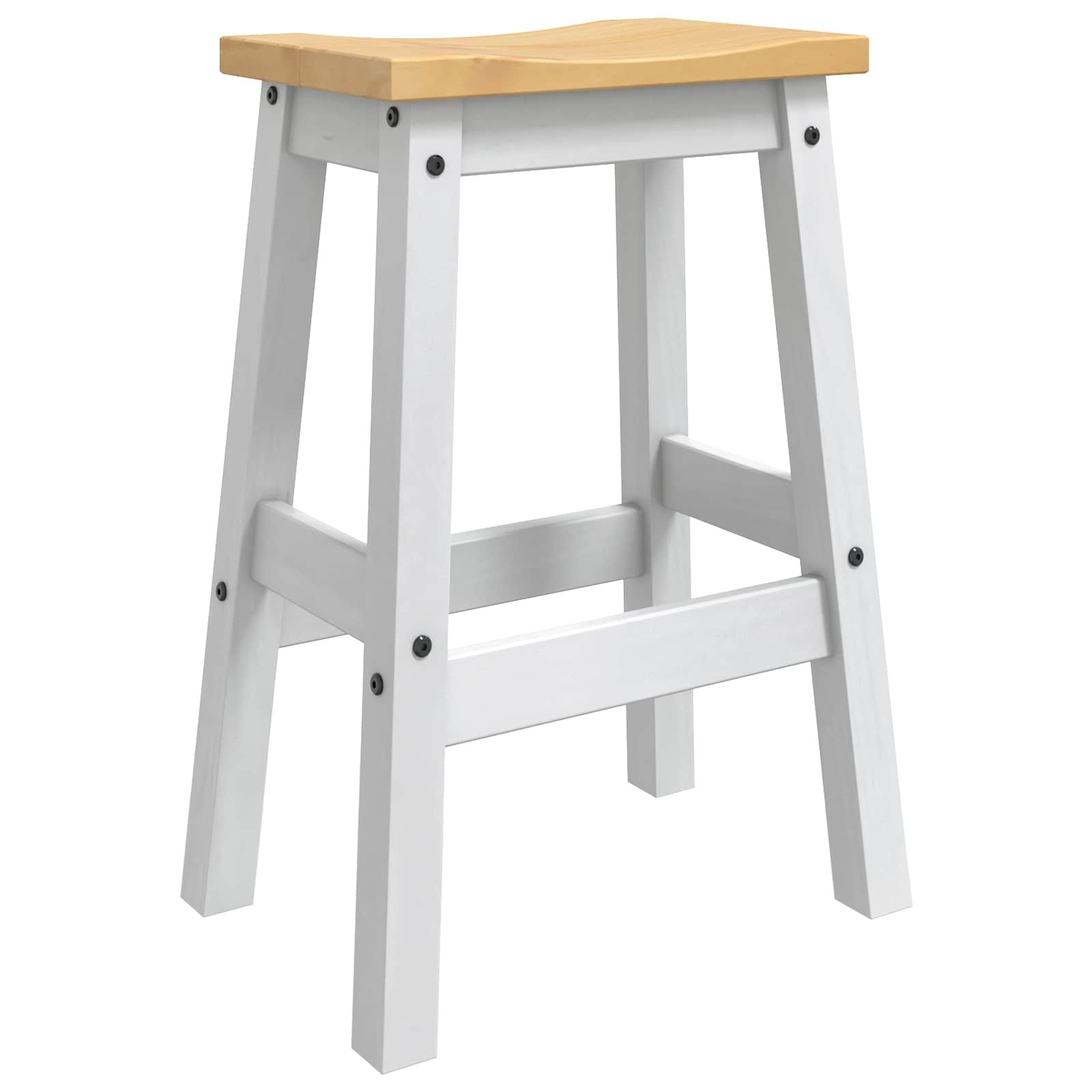 vidaXL Bar Stool 2 pcs White and Honey Wax 44 x 30 x 63 cm Solid-Pine 6