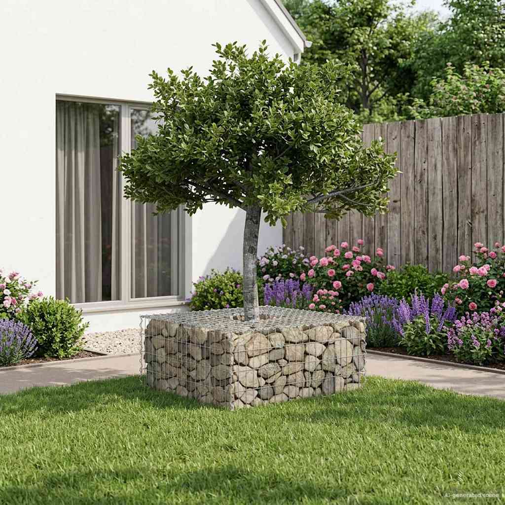 vidaXL Gabion Raised Bed 100 x 100 x 40 cm Galvanised Steel Silver 1