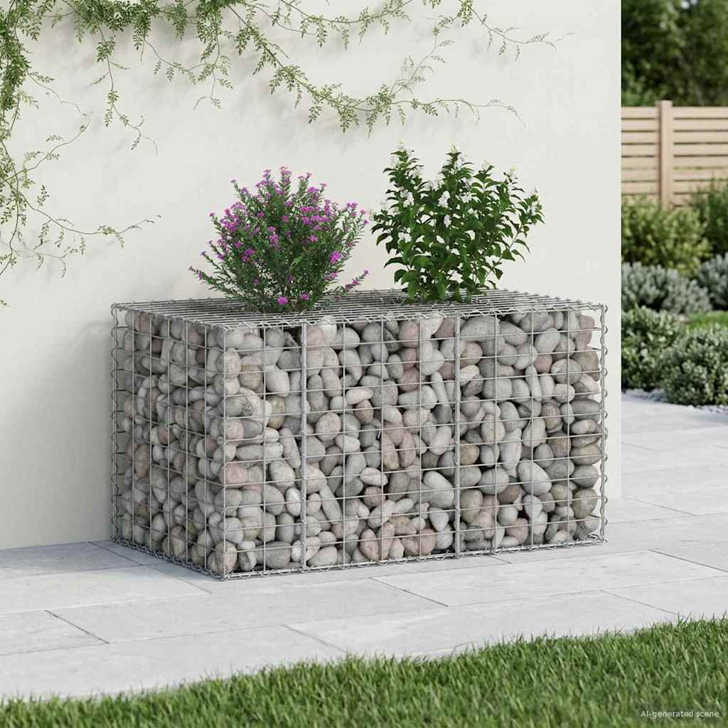 vidaXL Gabion Raised Bed 100 x 60 x 55 cm Galvanised Steel Silver 1