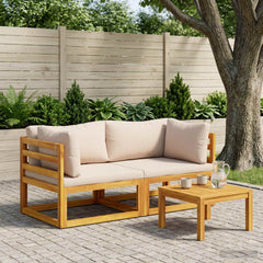 Sectional with Cushions Solid Acacia Wood Natural Taupe Corner sofa (2 pcs)