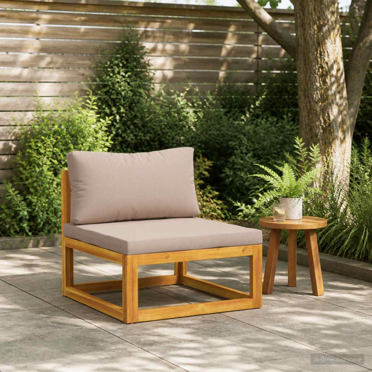 Sectional with Cushions Solid Acacia Wood Natural Taupe Middle sofa
