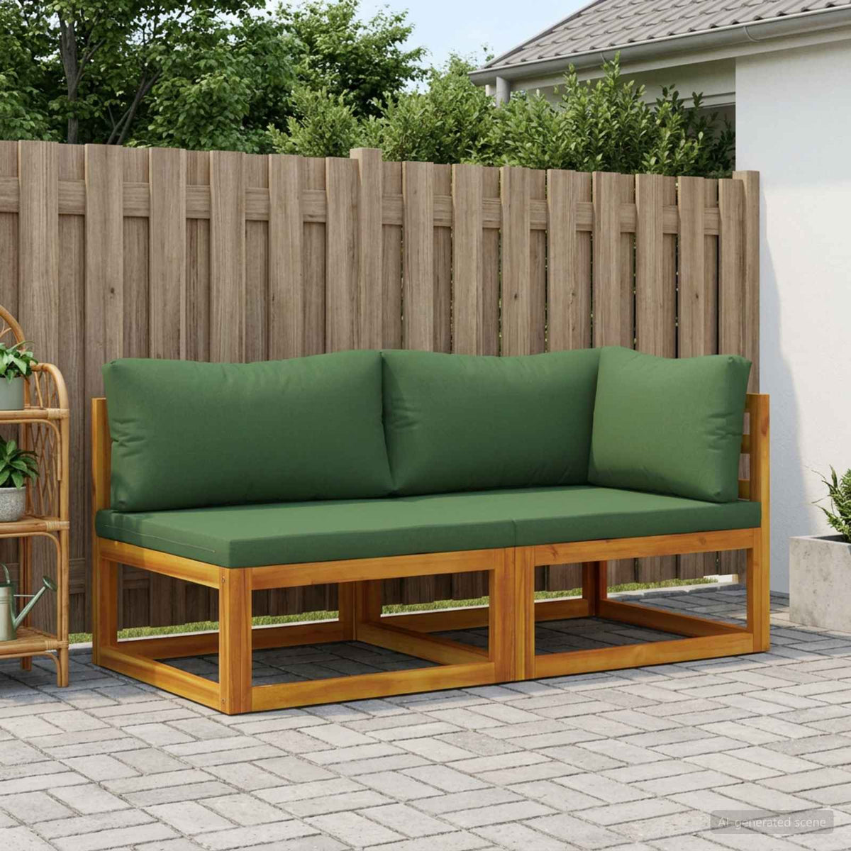 Sectional with Cushions Solid Acacia Wood Natural Green Middle sofa + corner sofa