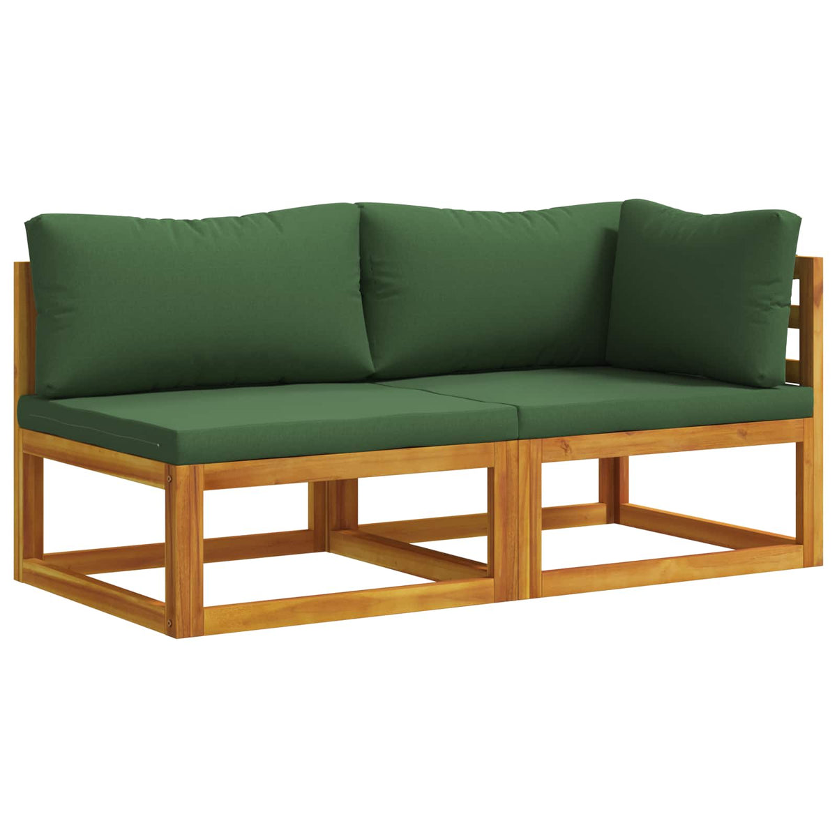 Sectional with Cushions Solid Acacia Wood Natural Green Middle sofa + corner sofa