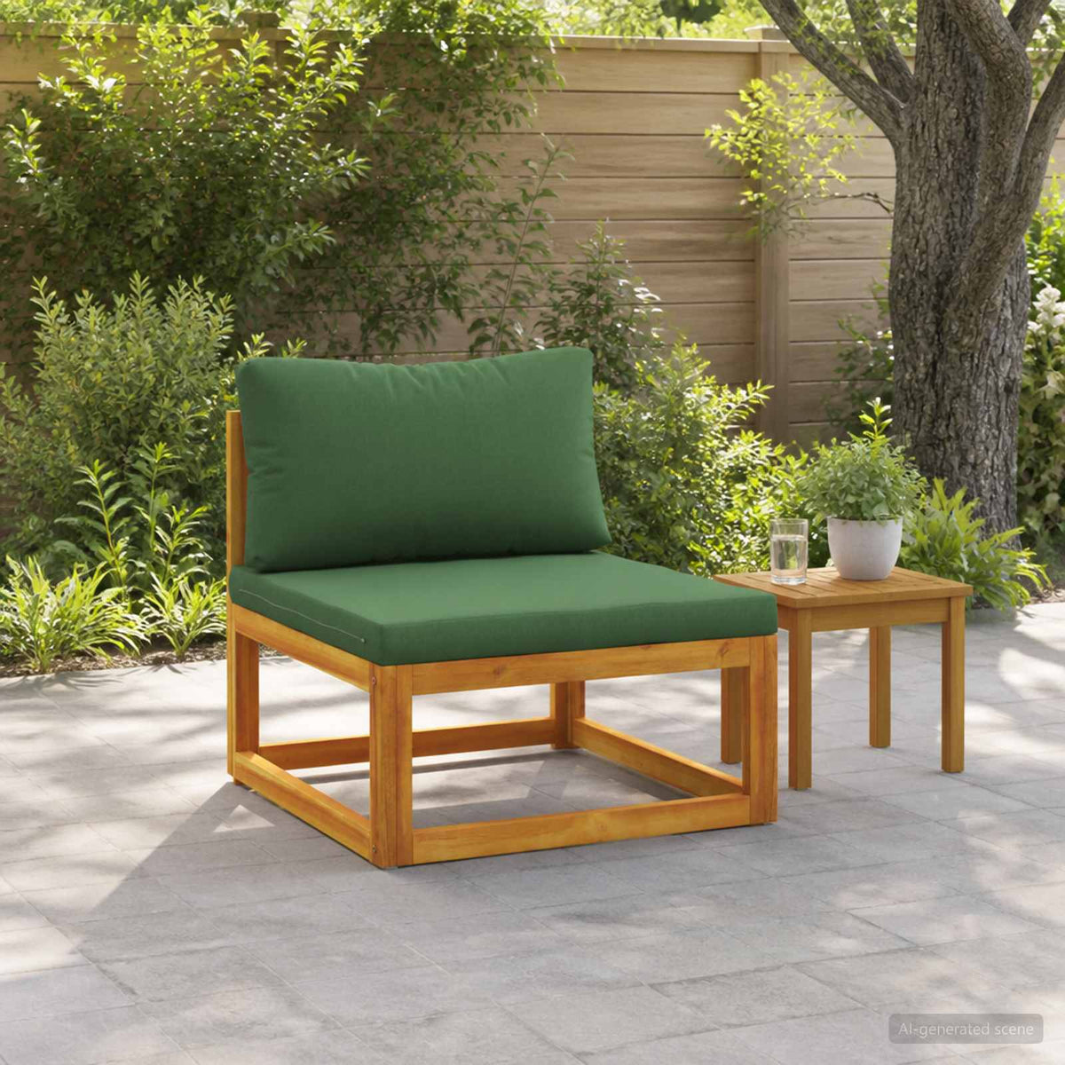 Sectional with Cushions Solid Acacia Wood Natural Green Middle sofa