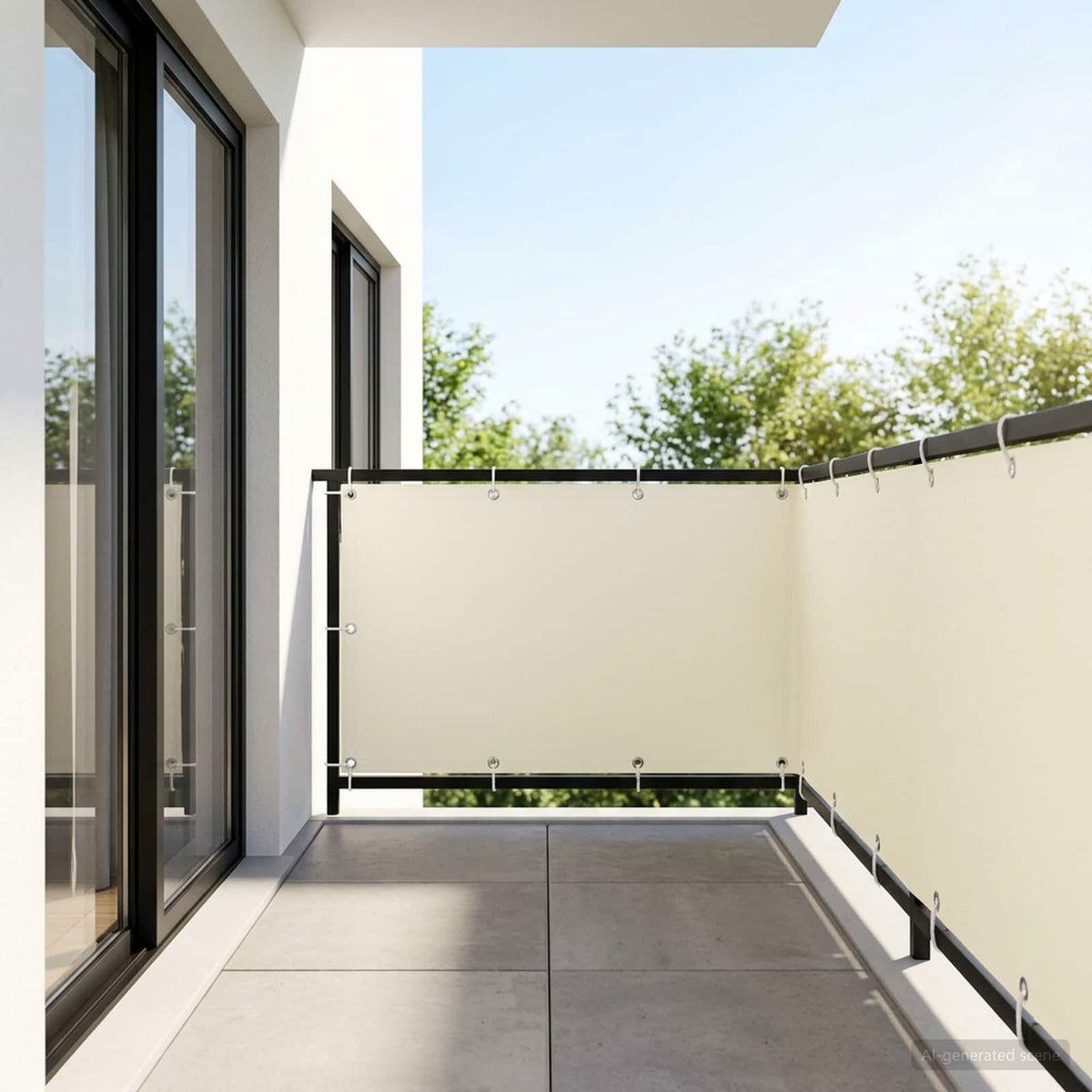 Balcony Privacy Screen 1.2 x 25 m Fabric with PU Coated Drop 25 m Width 1.2 m Cream