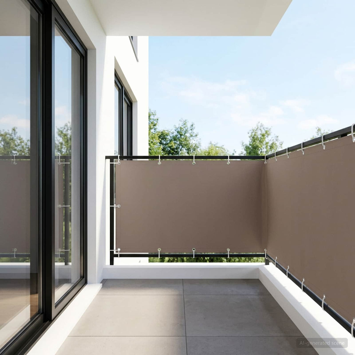 Balcony Privacy Screen 1.2 x 25 m Fabric with PU Coated Drop 25 m Width 1.2 m Taupe