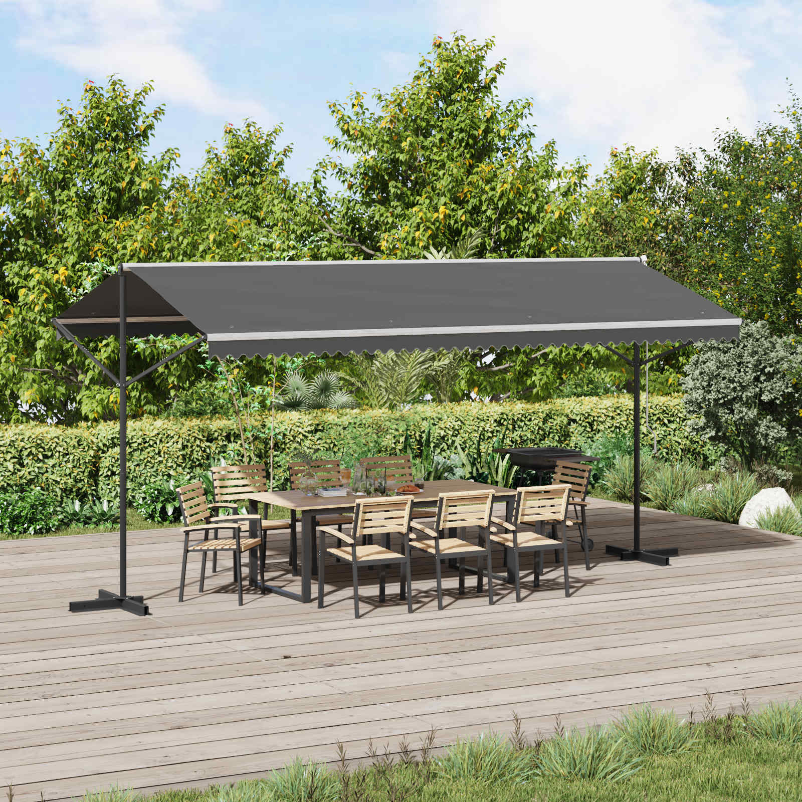 vidaXL Free Standing Awning 5 x 3 m Polyester Grey 1