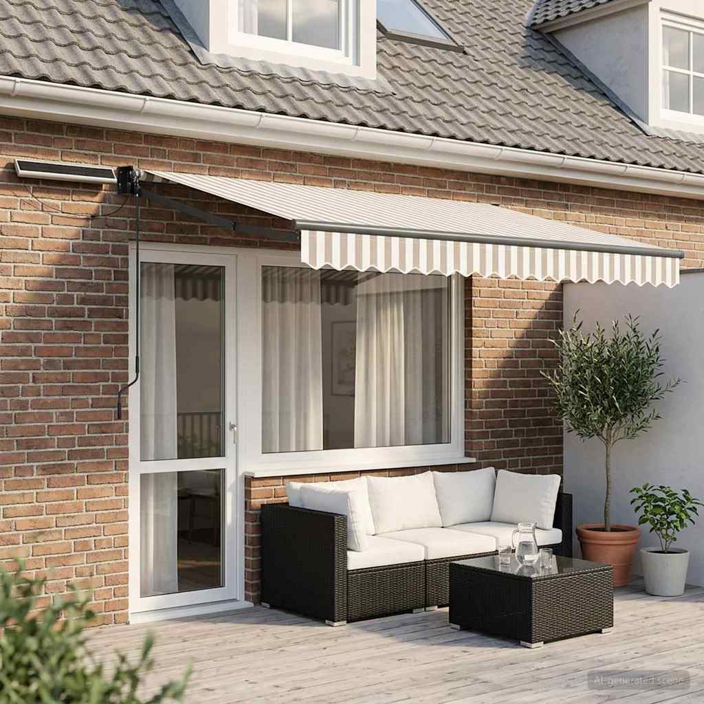 Solar Electric Awning Anthracite Light Grey White Stripe