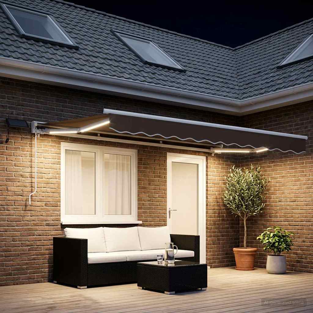 Manual Awning Solar LED White Taupe