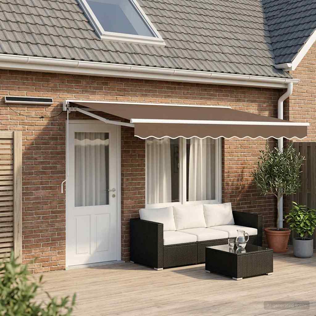 Solar Electric Awning Polyester White Taupe