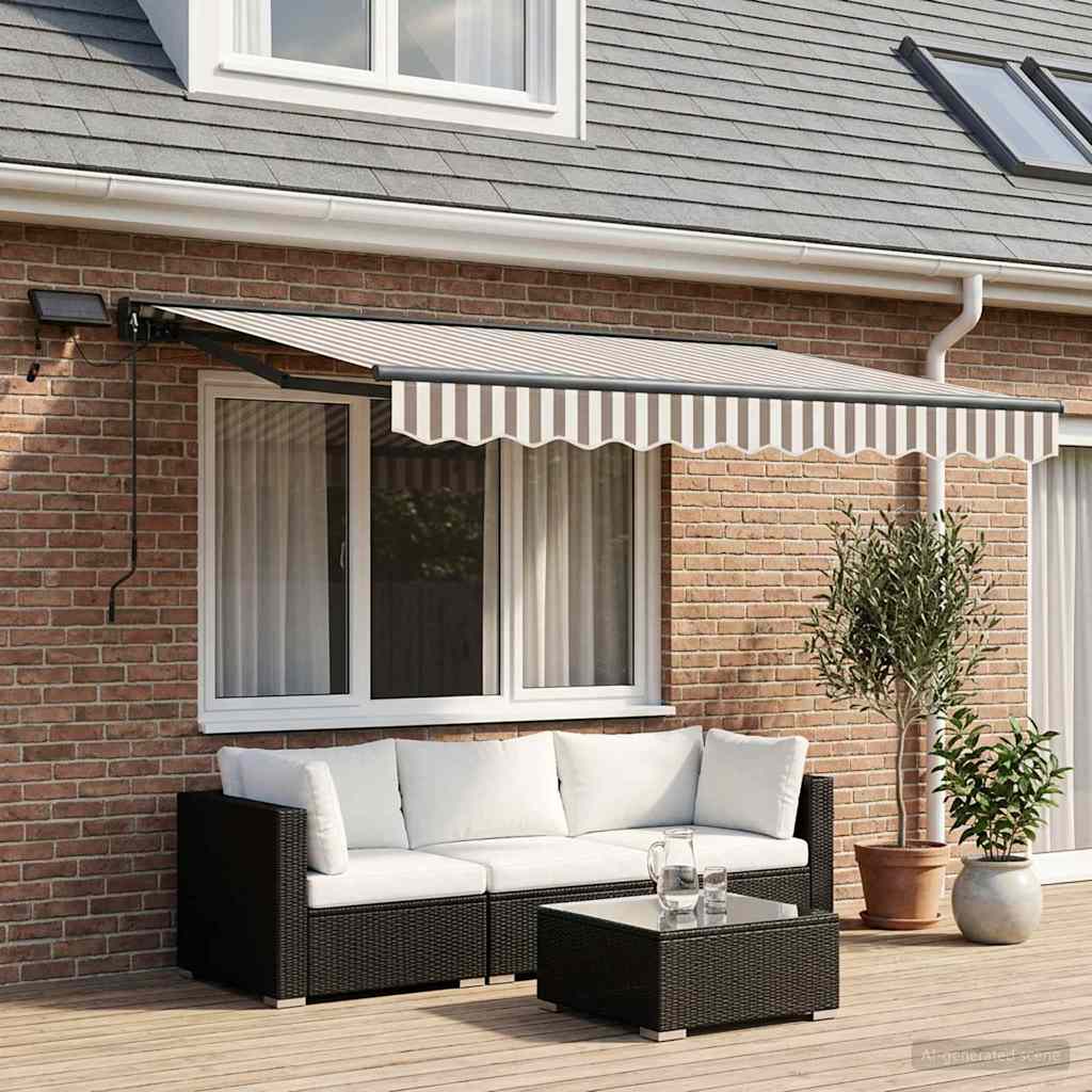 Manual Awning with Solar LED 3 x 2.5 m Anthracite Light Grey and White Stripe