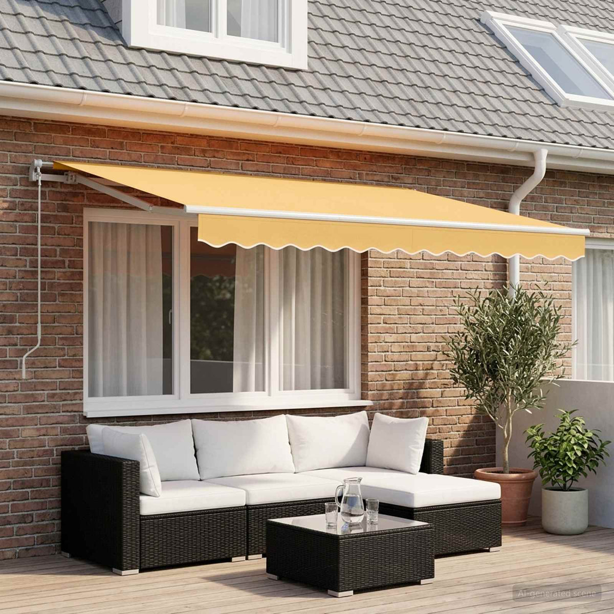 Manual Awning Polyester White Frame Drop Width Sand