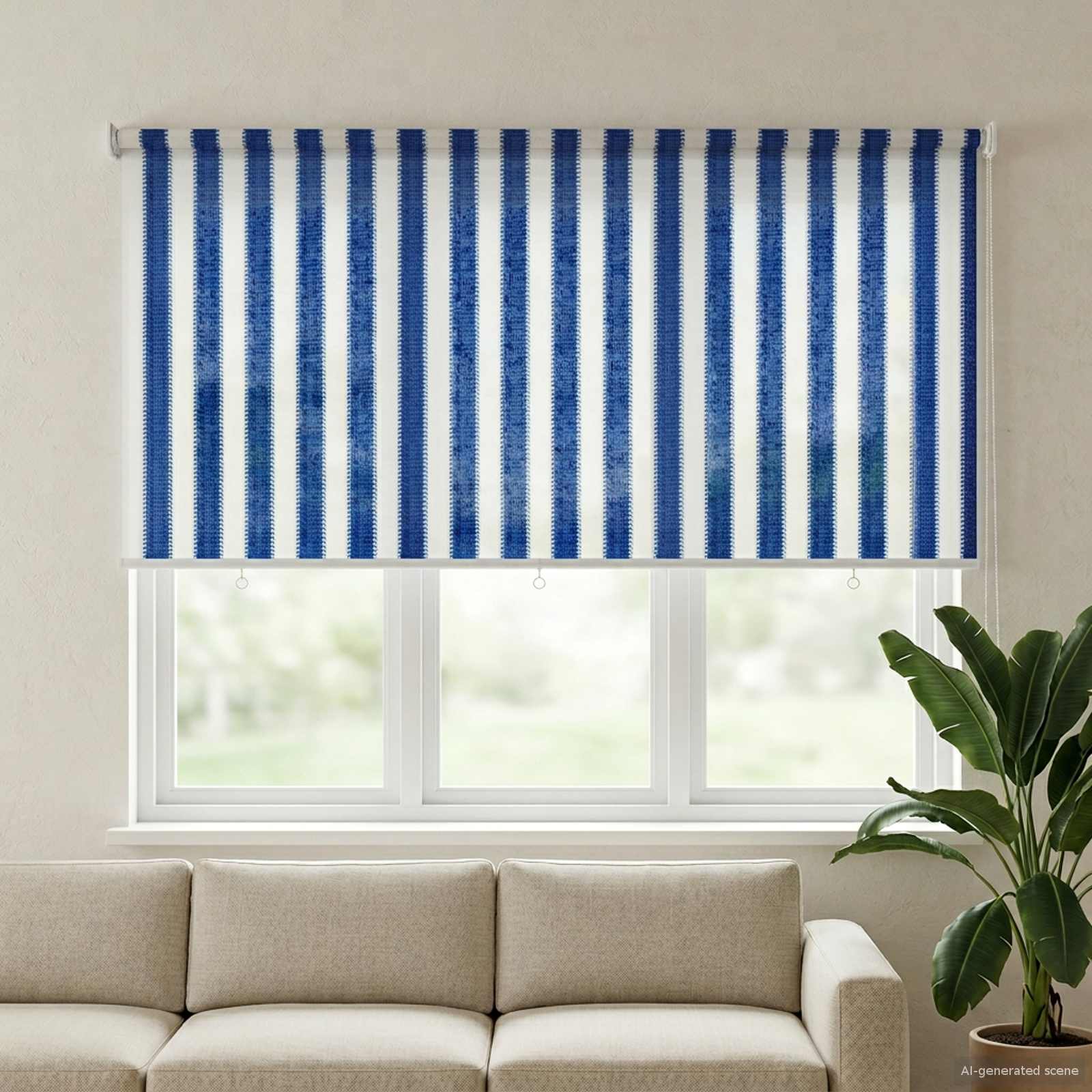 vidaXL Outdoor Roller Blind 90% UV Block Blue and White Stripe HDPE 1