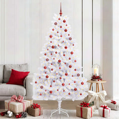 Artificial Hinged Christmas Tree White PVC and Steel 210 cm Red