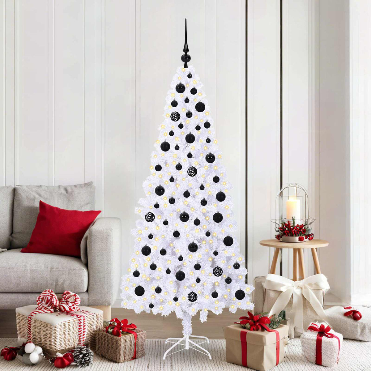 Artificial Christmas Tree with Stand White 180 cm PVC and Steel Black
