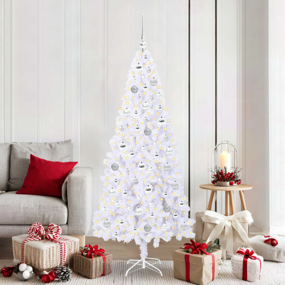 Artificial Christmas Tree with Stand White 180 cm PVC and Steel Silver